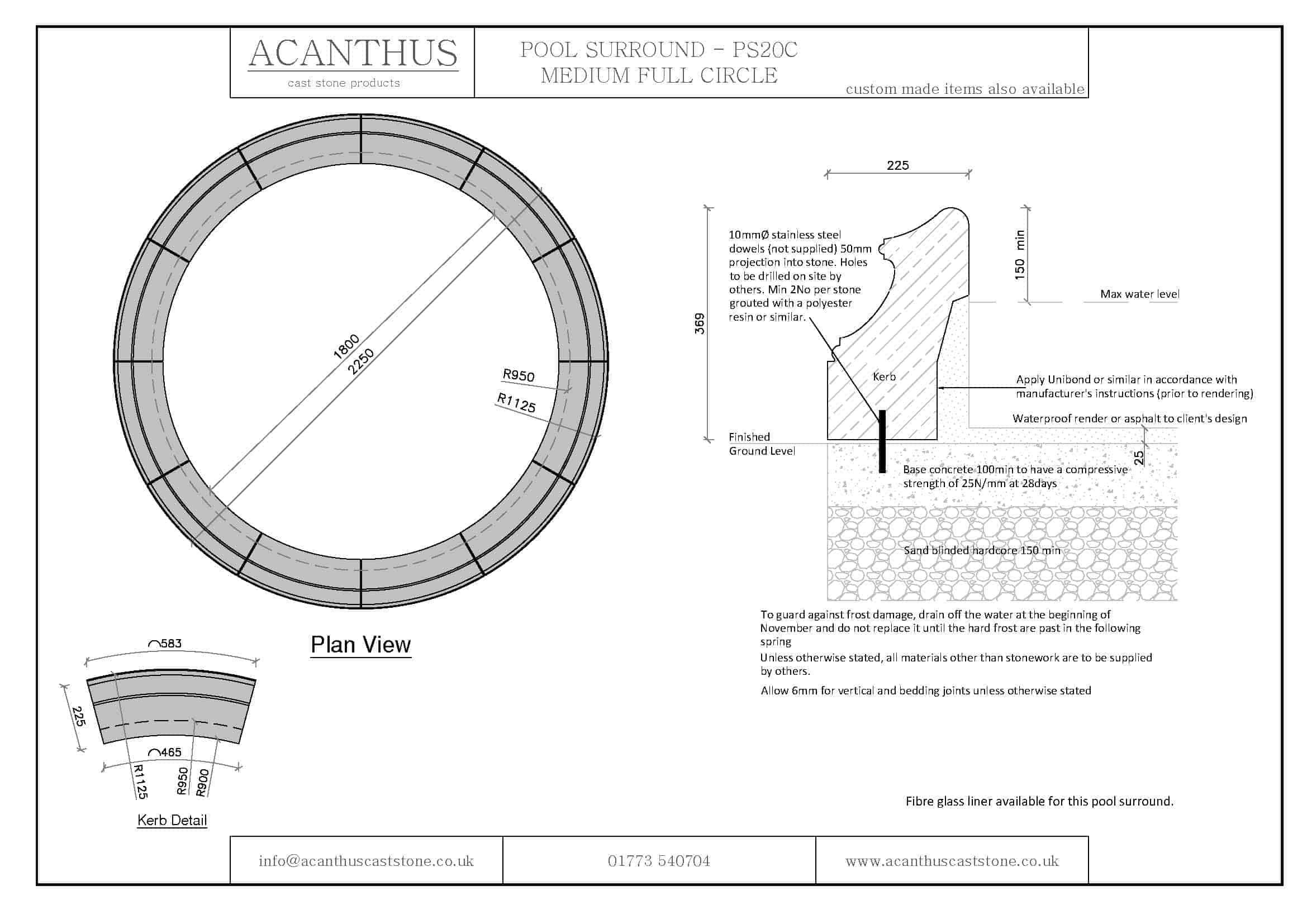 PS20C Medium Circular Pool Surround Set 1800mm Internal Diameter