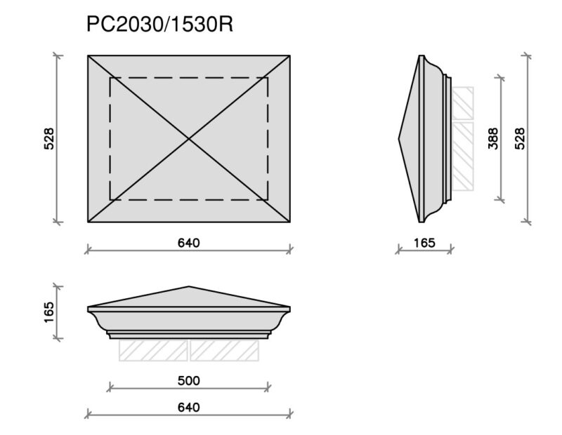 PC2030/1530R Moulded Apex Rectangular Pier Cap (2 x 1.5 brick)
